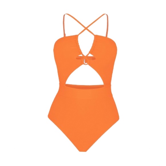 Women's One Piece Plunge Neckline Cutout Criss Cross Bathing Suit - Picture 2 of 7